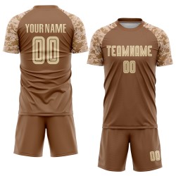 Maglia da calcio personalizzata con stampa a sublimazione marrone crema-mimetica
