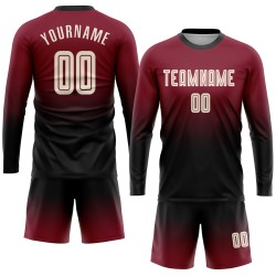 Maglia da calcio personalizzata Crimson Cream-Black con stampa sublimatica a maniche lunghe e sfumata