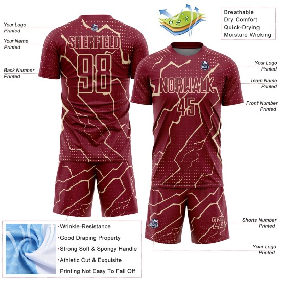 Maglia da calcio personalizzata Crimson City Cream Lightning stampata a sublimazione
